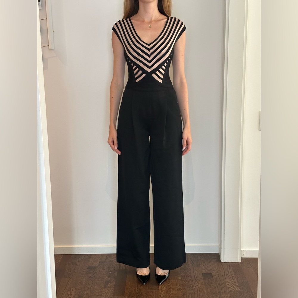 Hervé Léger Black & Blush Striped Bandage Pantsuit – Worn Once
